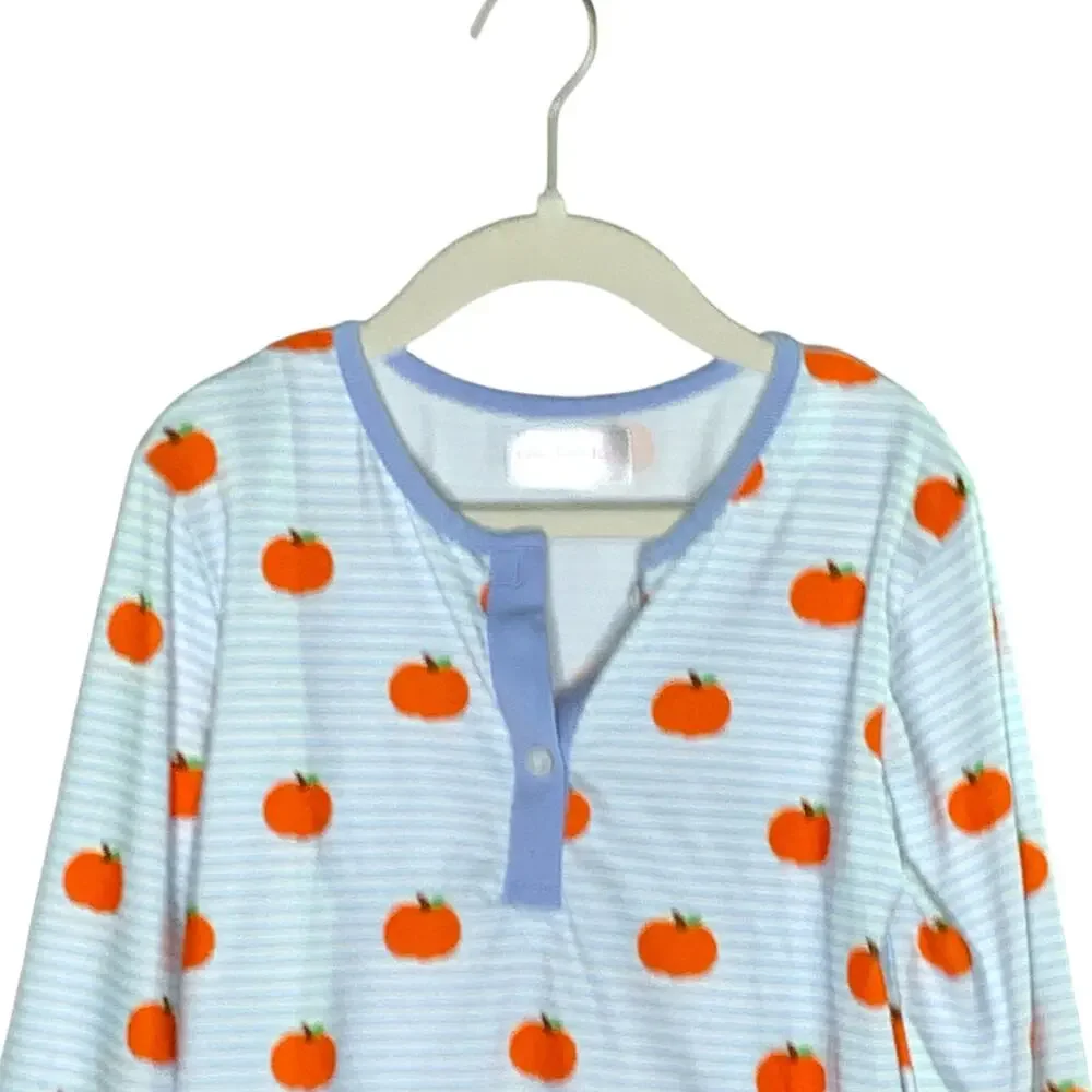 Cecil and Lou 8 Blue Striped Pumpkin Print Pajamas 2 Piece Set Fall Autumn